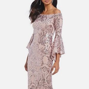 Betsy & Adam Sequined Off-The-Shoulder Cocktail Dress Purple - Size 0/00